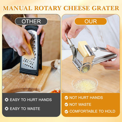 Stainless Steel Crank Grater Manual Rotary Cheese Shredder for Kitchen Use Grating Garlic and More Rustproof