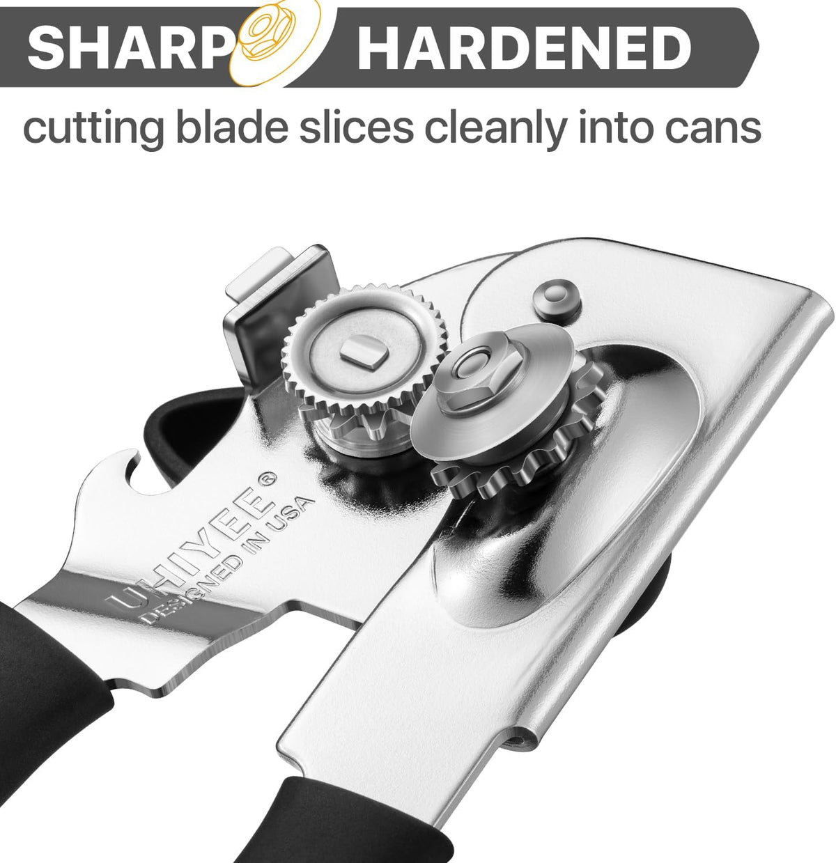 Heavy Duty Hand Can Opener with Comfortable Grip for Seniors, Black