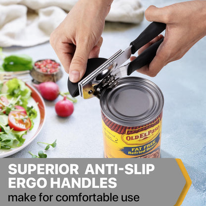 Heavy Duty Hand Can Opener with Comfortable Grip for Seniors, Black