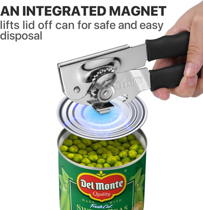 Heavy Duty Hand Can Opener with Comfortable Grip for Seniors, Black