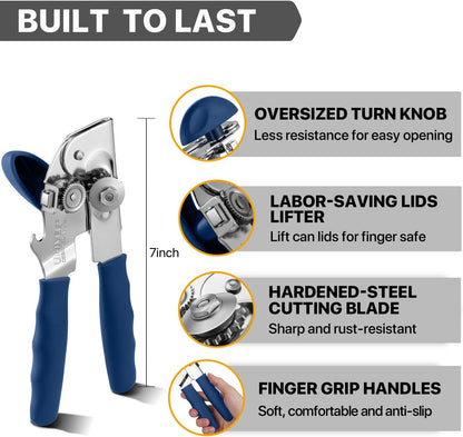 Heavy Duty Hand Can Opener with Comfortable Grip for Seniors, Black