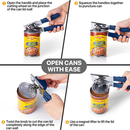 Heavy Duty Hand Can Opener with Comfortable Grip for Seniors, Black
