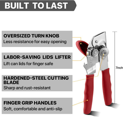 Heavy Duty Hand Can Opener with Comfortable Grip for Seniors, Black