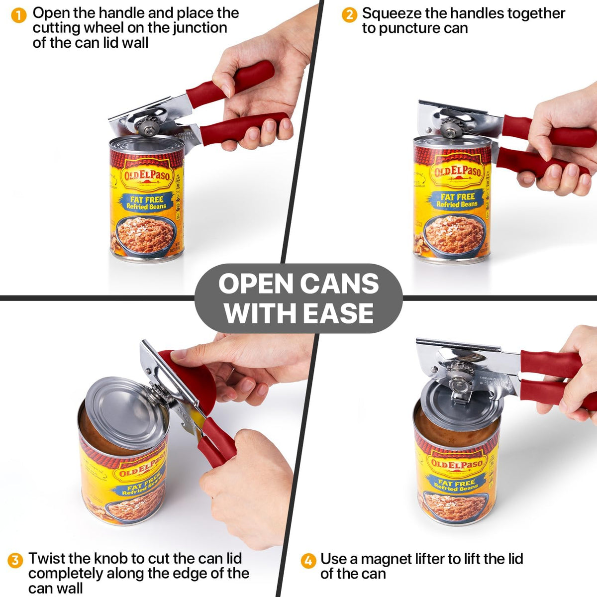 Heavy Duty Hand Can Opener with Comfortable Grip for Seniors, Black