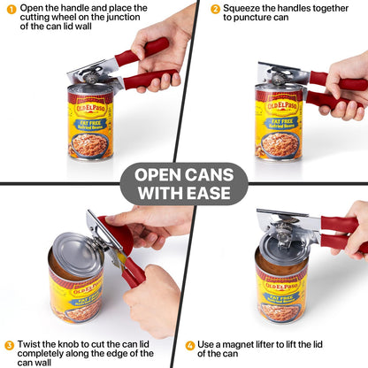 Heavy Duty Hand Can Opener with Comfortable Grip for Seniors, Black