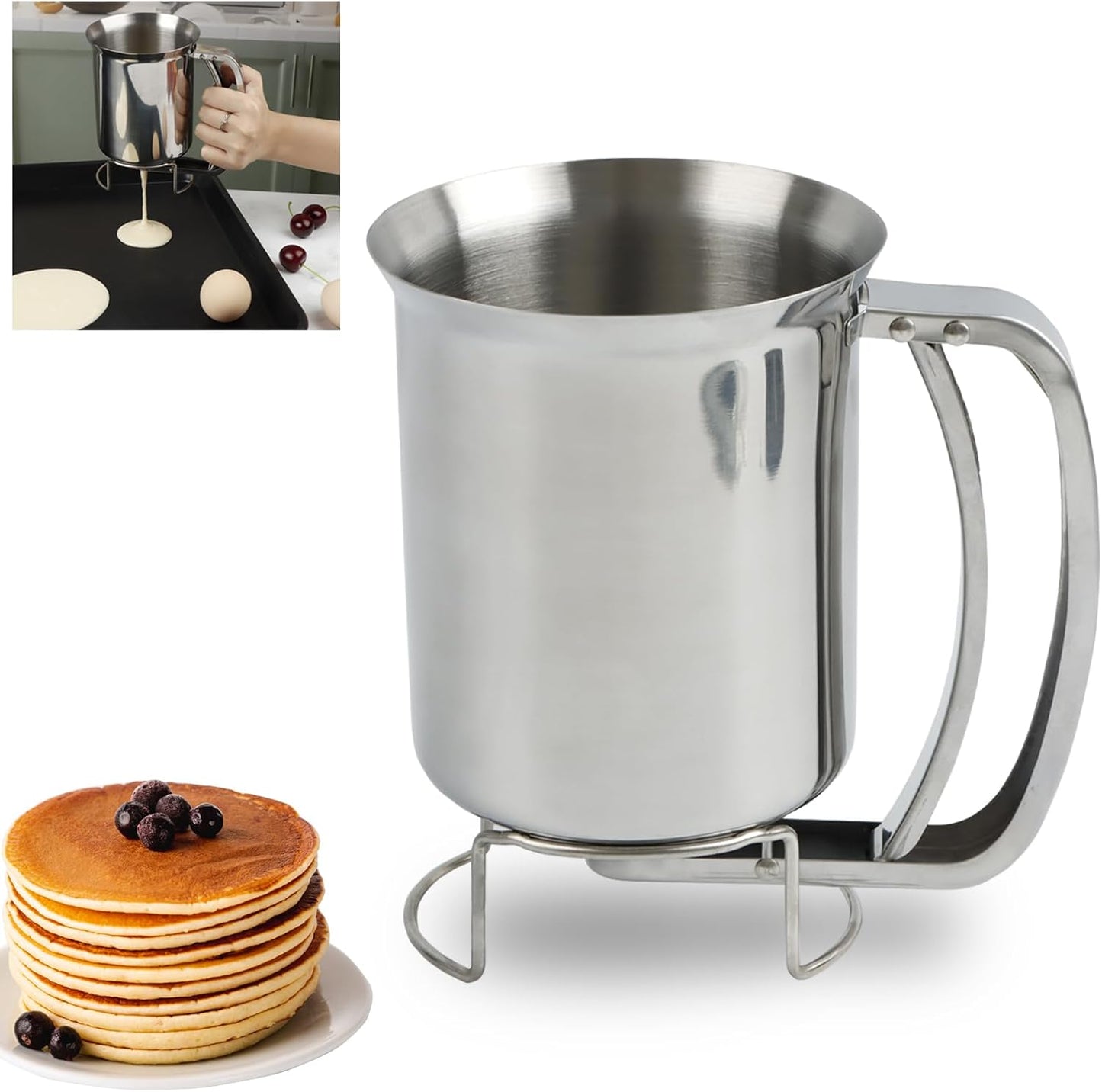 800ml Stainless Steel Pancake Batter Dispenser, Handheld Pancake Mix Dispenser, Cupcake Batter Dispenser for Baking Cake Cupcakes Crepes Waffles Pancake Kitchen Tool, Easy to Clean