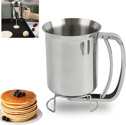 800ml Stainless Steel Pancake Batter Dispenser, Handheld Pancake Mix Dispenser, Cupcake Batter Dispenser for Baking Cake Cupcakes Crepes Waffles Pancake Kitchen Tool, Easy to Clean