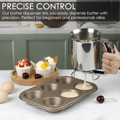 800ml Stainless Steel Pancake Batter Dispenser, Handheld Pancake Mix Dispenser, Cupcake Batter Dispenser for Baking Cake Cupcakes Crepes Waffles Pancake Kitchen Tool, Easy to Clean