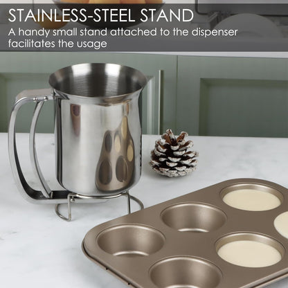 800ml Stainless Steel Pancake Batter Dispenser, Handheld Pancake Mix Dispenser, Cupcake Batter Dispenser for Baking Cake Cupcakes Crepes Waffles Pancake Kitchen Tool, Easy to Clean