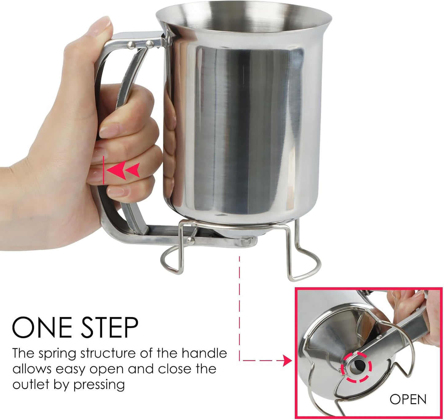 800ml Stainless Steel Pancake Batter Dispenser, Handheld Pancake Mix Dispenser, Cupcake Batter Dispenser for Baking Cake Cupcakes Crepes Waffles Pancake Kitchen Tool, Easy to Clean