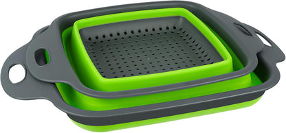 2 PCS Collapsible Colander Set, Square Silicone Folding Colander with Plastic Handles, Eco-Friendly Large Hole Kitchen Strainer for Draining Pasta Vegetables Fruits-1 Large and 1 Small