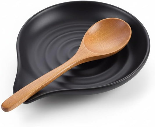 Spoon Rests, 5-inch Large Ceramic Spoon Holder for Kitchen Counter, Black | Farmhouse Cooking Utensil Holder for Spoons, Ladles, Spatula, Cooking Kitchen Spoon Rest Spatula Rest, Holiday Gifts
