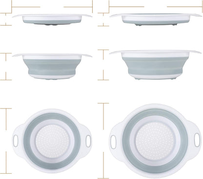 Colander Collapsible, Kitchen Strainer Colander, Collapsible Colander with Extendable Handles for Draining Veggies, Pasta,Fruit, Includes 6, 4 Quart Over the Sink Strainer Folding and 2 Quart Round