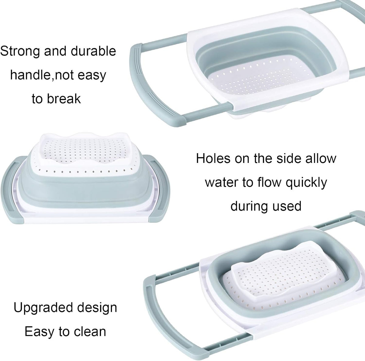 Colander Collapsible, Kitchen Strainer Colander, Collapsible Colander with Extendable Handles for Draining Veggies, Pasta,Fruit, Includes 6, 4 Quart Over the Sink Strainer Folding and 2 Quart Round