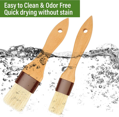 Pastry Brush-Basting Brush for Cooking,2 Pc Boar Bristles Food Brush for BBQ,Beech Wooden Handle Butter Brush for Baking/Spreading Marinade/Sauce/Oil/Egg/Kitchen Brushes for Cooking(1 &1 1/2 inch)