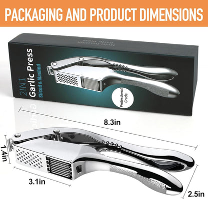 Garlic Press and Slicer 2 in 1, Heavy Duty Garlic Mincer, Crusher with Ergonomic Handle - Perfect for Home Cooks and Professional Chefs Alike.