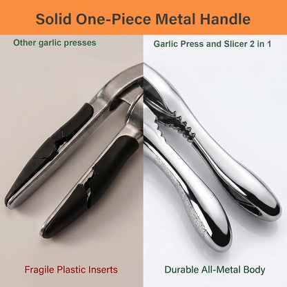 Garlic Press and Slicer 2 in 1, Heavy Duty Garlic Mincer, Crusher with Ergonomic Handle - Perfect for Home Cooks and Professional Chefs Alike.