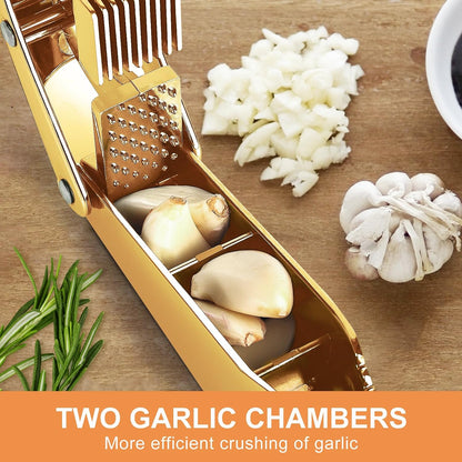 Garlic Press and Slicer 2 in 1, Heavy Duty Garlic Mincer, Crusher with Ergonomic Handle - Perfect for Home Cooks and Professional Chefs Alike.