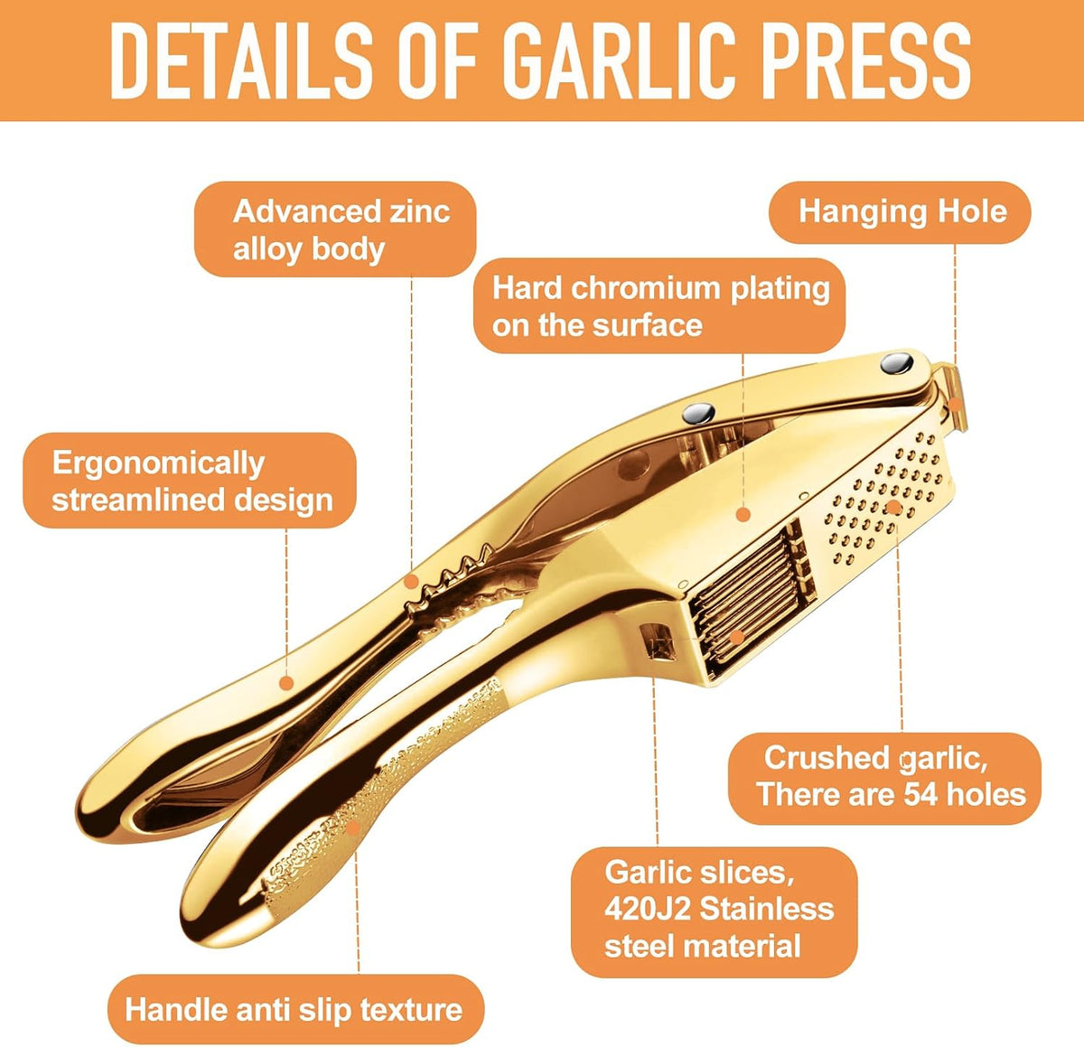 Garlic Press and Slicer 2 in 1, Heavy Duty Garlic Mincer, Crusher with Ergonomic Handle - Perfect for Home Cooks and Professional Chefs Alike.