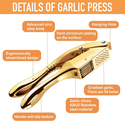 Garlic Press and Slicer 2 in 1, Heavy Duty Garlic Mincer, Crusher with Ergonomic Handle - Perfect for Home Cooks and Professional Chefs Alike.