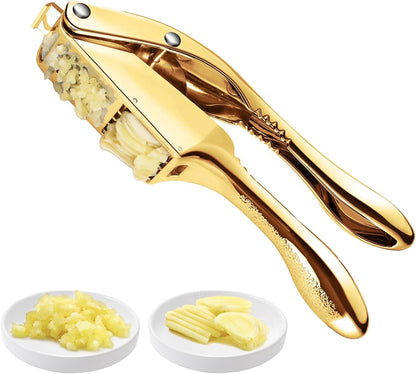 Garlic Press and Slicer 2 in 1, Heavy Duty Garlic Mincer, Crusher with Ergonomic Handle - Perfect for Home Cooks and Professional Chefs Alike.