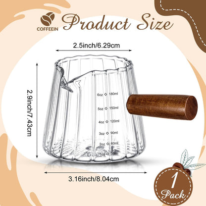 1 Pcs Espresso Shot Glass with Handle, 6 oz/180 ml Espresso Cup with Single V-shaped Mouth, Measuring Cup for Milk Tea Coffee Bar Accessories (Clear)