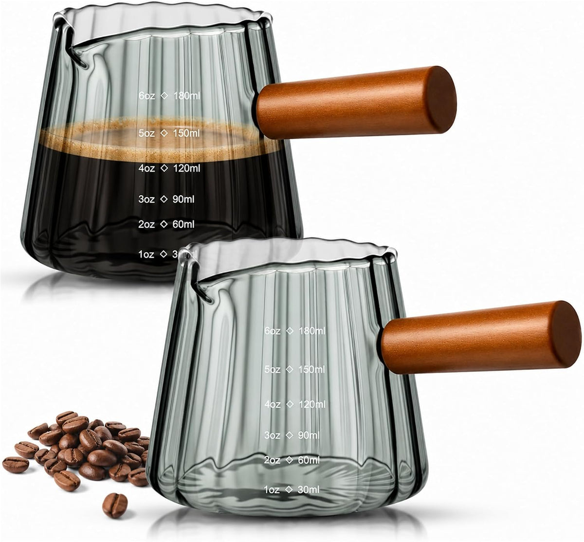 1 Pcs Espresso Shot Glass with Handle, 6 oz/180 ml Espresso Cup with Single V-shaped Mouth, Measuring Cup for Milk Tea Coffee Bar Accessories (Clear)