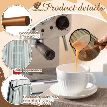 1 Pcs Espresso Shot Glass with Handle, 6 oz/180 ml Espresso Cup with Single V-shaped Mouth, Measuring Cup for Milk Tea Coffee Bar Accessories (Clear)