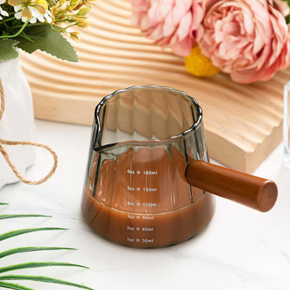 1 Pcs Espresso Shot Glass with Handle, 6 oz/180 ml Espresso Cup with Single V-shaped Mouth, Measuring Cup for Milk Tea Coffee Bar Accessories (Clear)