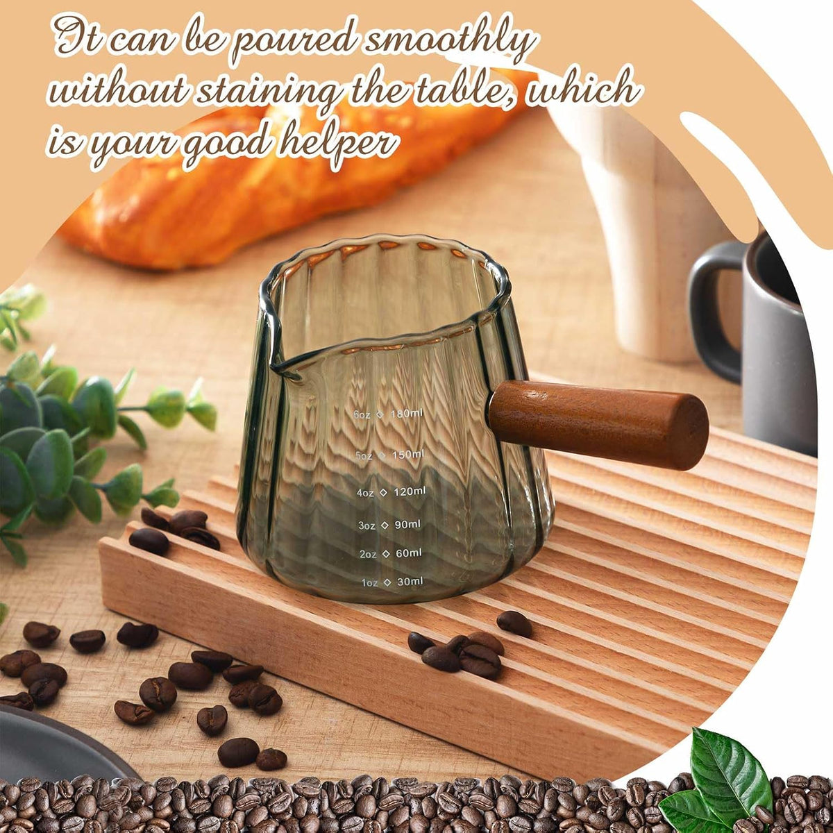 1 Pcs Espresso Shot Glass with Handle, 6 oz/180 ml Espresso Cup with Single V-shaped Mouth, Measuring Cup for Milk Tea Coffee Bar Accessories (Clear)
