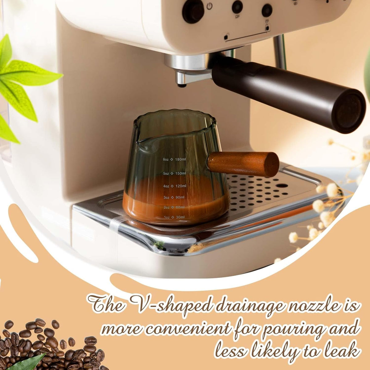 1 Pcs Espresso Shot Glass with Handle, 6 oz/180 ml Espresso Cup with Single V-shaped Mouth, Measuring Cup for Milk Tea Coffee Bar Accessories (Clear)