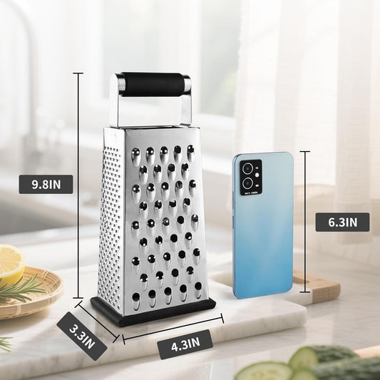 Cheese Grater, 4-Sided Stainless Steel Box Grater, Food Shredder for Cheese, Parmesan, Vegetable