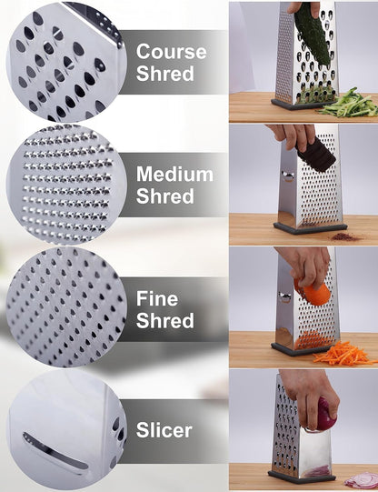 Cheese Grater, 4-Sided Stainless Steel Box Grater, Food Shredder for Cheese, Parmesan, Vegetable