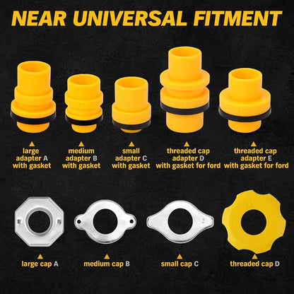 18-Piece No Spill Engine Oil Funnel Kit, 1.59QT/ 1.5L Automotive Coolant Funnel Set, 12 Adapters, Elbow Fitting, Arrow Screen & Magnetic Tray, Compatible with GM, Ford, BMW, Audi, Land Rover Etc