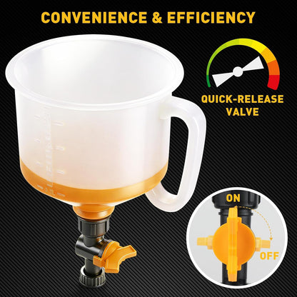 18-Piece No Spill Engine Oil Funnel Kit, 1.59QT/ 1.5L Automotive Coolant Funnel Set, 12 Adapters, Elbow Fitting, Arrow Screen & Magnetic Tray, Compatible with GM, Ford, BMW, Audi, Land Rover Etc