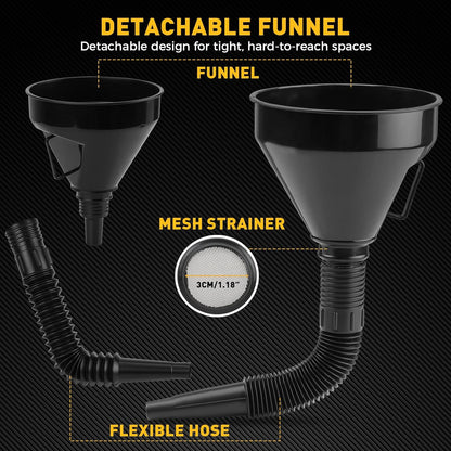 18-Piece No Spill Engine Oil Funnel Kit, 1.59QT/ 1.5L Automotive Coolant Funnel Set, 12 Adapters, Elbow Fitting, Arrow Screen & Magnetic Tray, Compatible with GM, Ford, BMW, Audi, Land Rover Etc