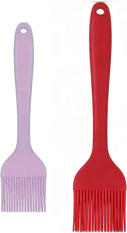 2 Pack Silicone Basting Brush for Cooking & Baking, High Heat Resistant Pastry Brush for BBQ Grilling, Marinating, Oil Spreading Food Grade, Dishwasher Safe Kitchen Gadgets (Red & Purple)