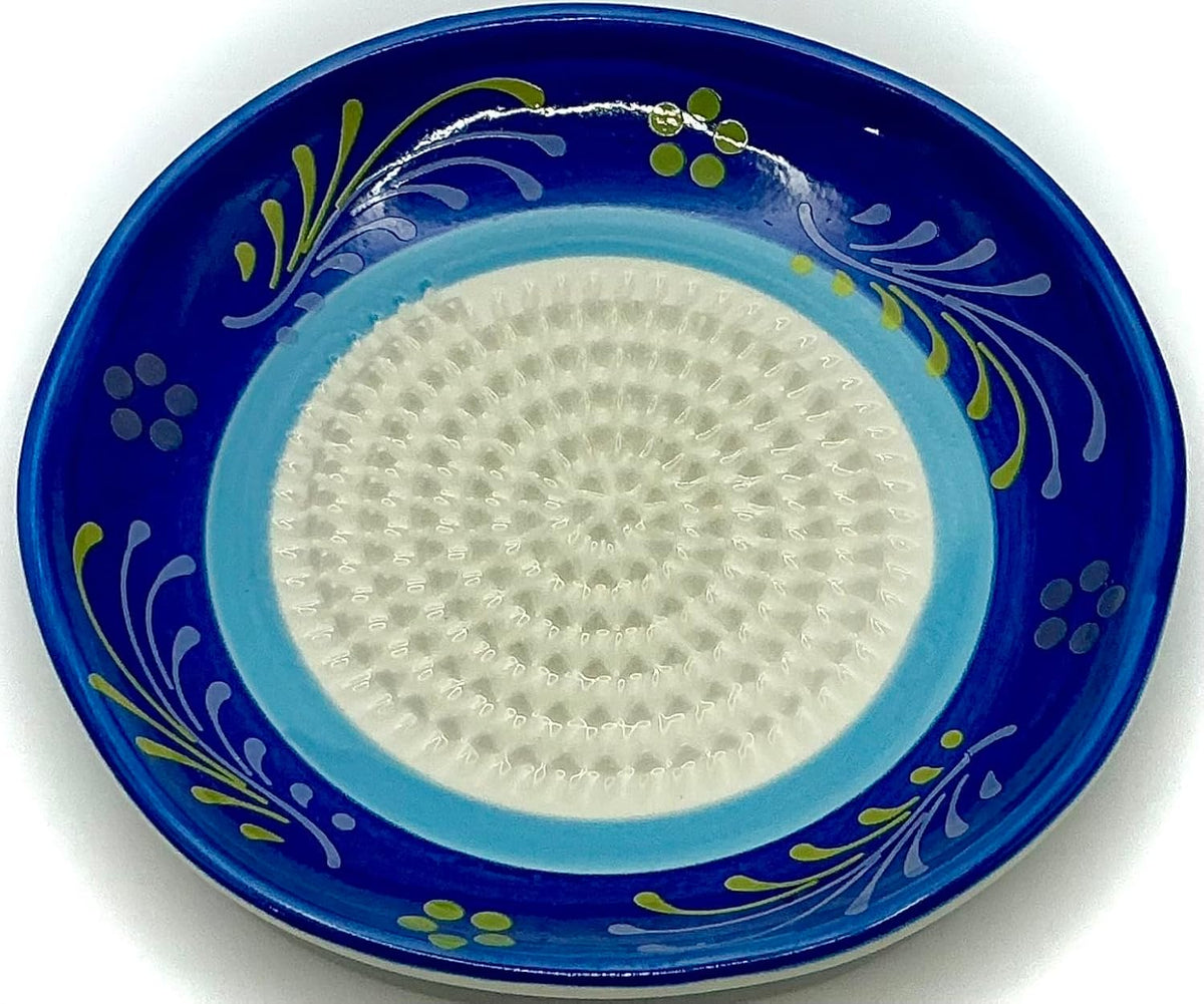 Premium Ceramic Garlic Grater Plate Set - Double Blue Flower