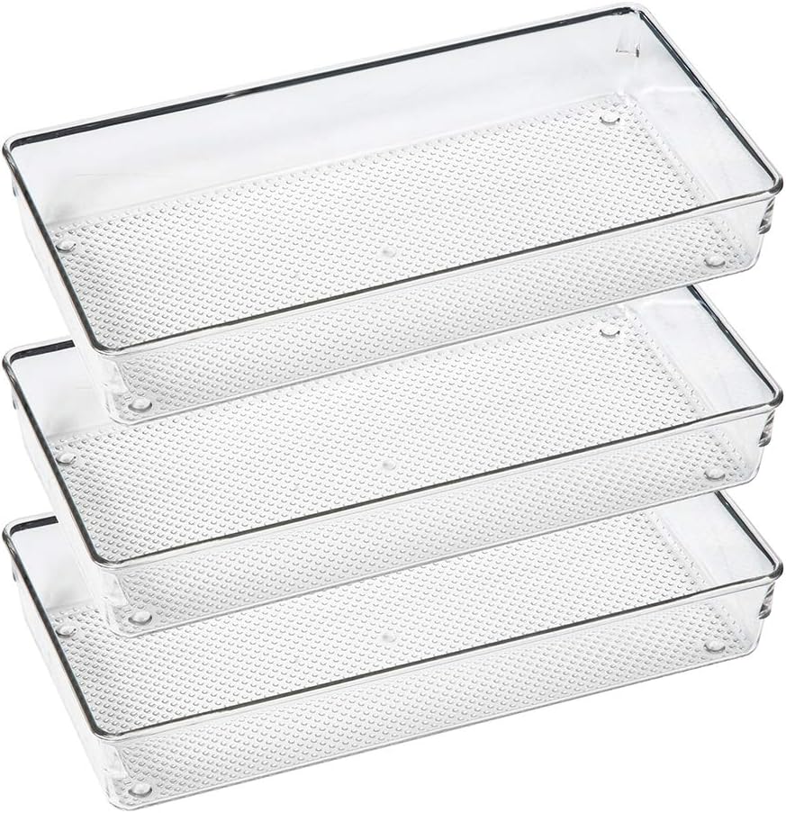 3 Pack Large Clear Plastic Drawer Organizer Tray Cutlery Utensil Makeups Drawer Organizers 12" X 6"
