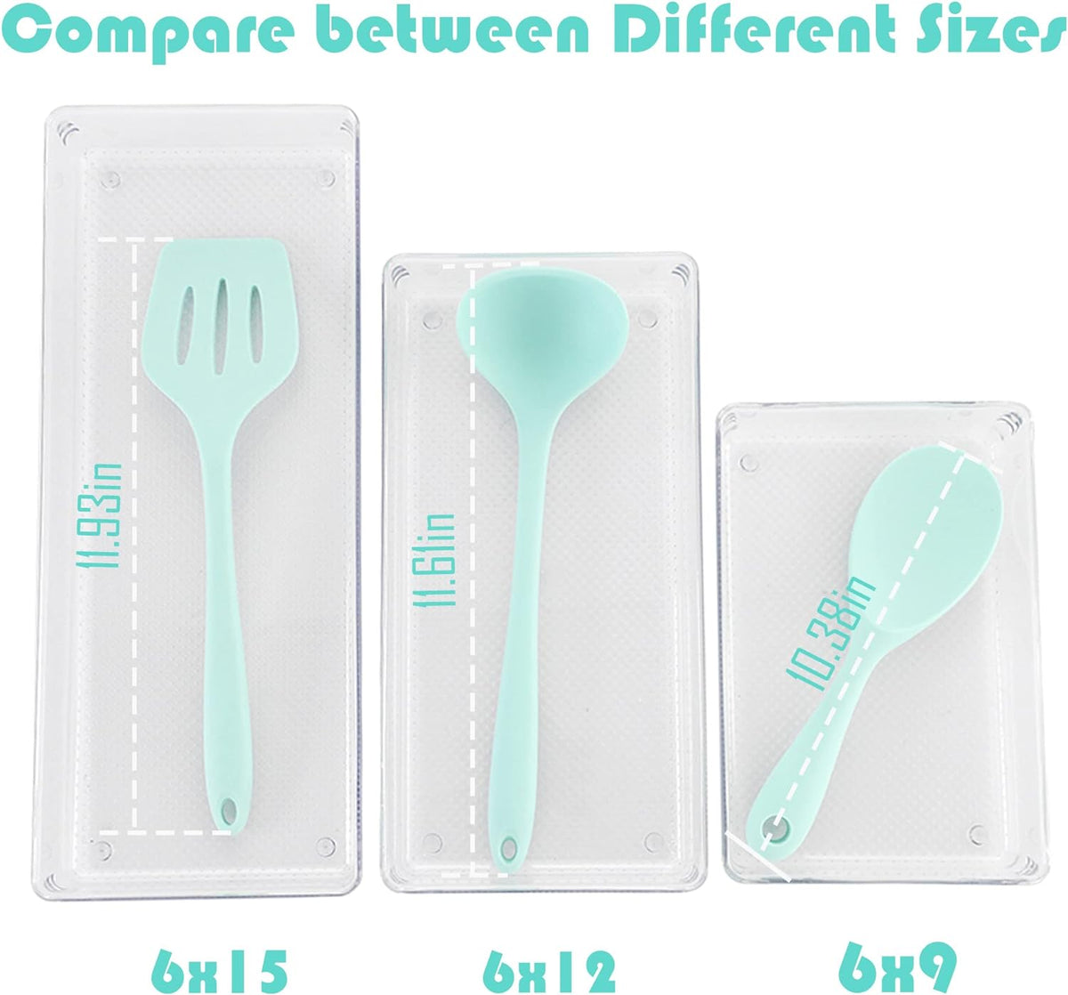 3 Pack Large Clear Plastic Drawer Organizer Tray Cutlery Utensil Makeups Drawer Organizers 12" X 6"