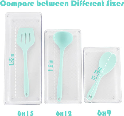 3 Pack Large Clear Plastic Drawer Organizer Tray Cutlery Utensil Makeups Drawer Organizers 12" X 6"