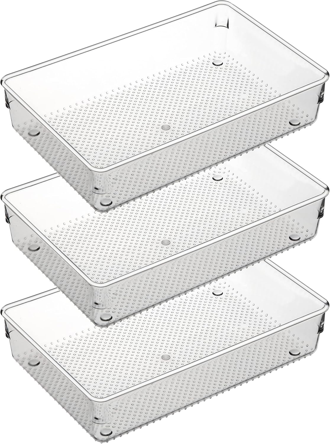 3 Pack Large Clear Plastic Drawer Organizer Tray Cutlery Utensil Makeups Drawer Organizers 12" X 6"