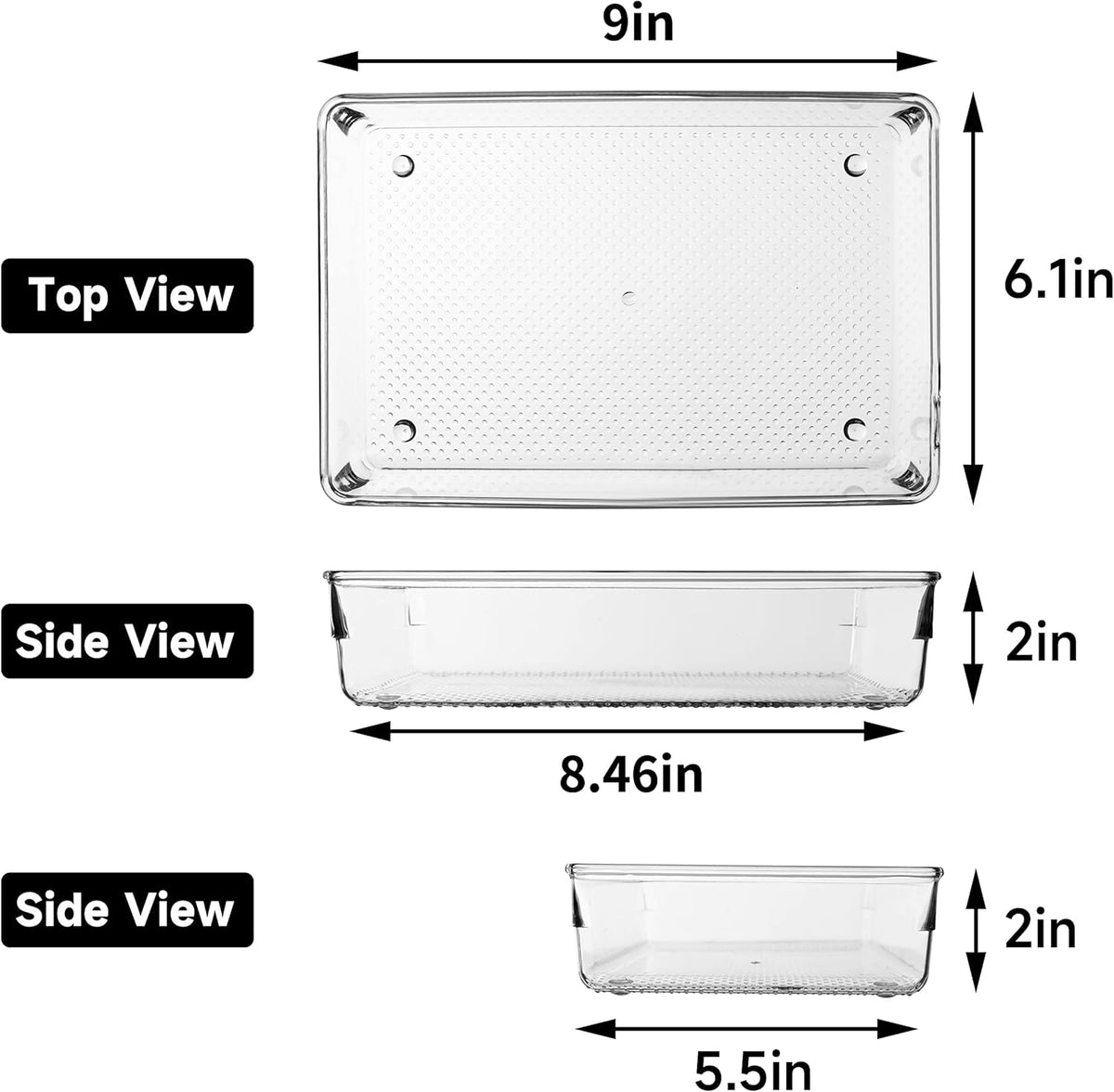 3 Pack Large Clear Plastic Drawer Organizer Tray Cutlery Utensil Makeups Drawer Organizers 12" X 6"