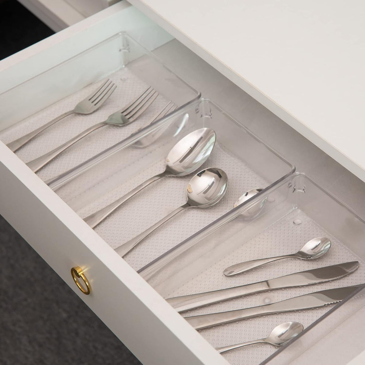 3 Pack Large Clear Plastic Drawer Organizer Tray Cutlery Utensil Makeups Drawer Organizers 12" X 6"