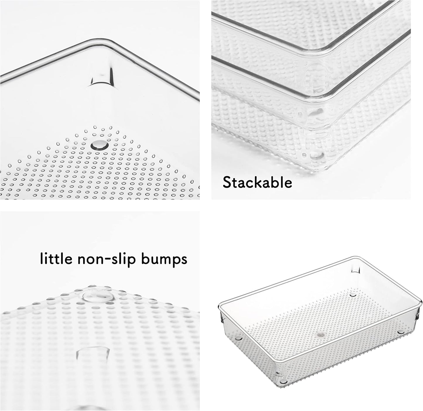 3 Pack Large Clear Plastic Drawer Organizer Tray Cutlery Utensil Makeups Drawer Organizers 12" X 6"
