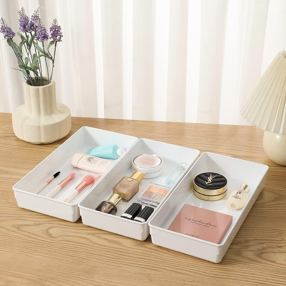 3 Pack Large Clear Plastic Drawer Organizer Tray Cutlery Utensil Makeups Drawer Organizers 12" X 6"