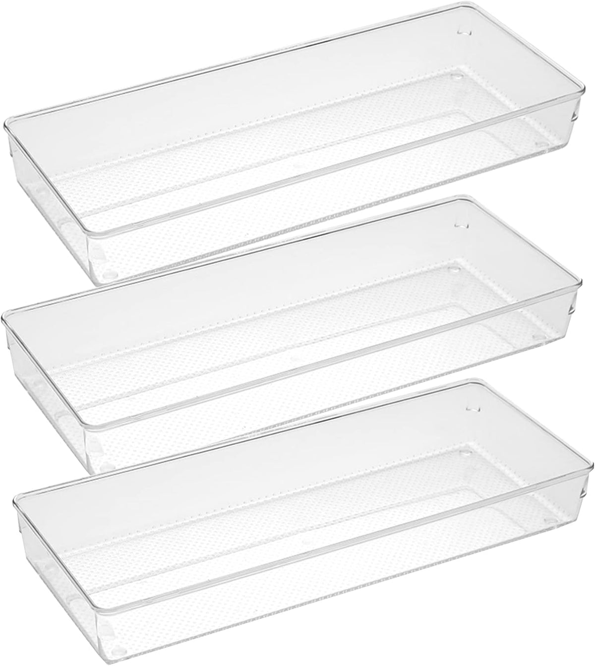 3 Pack Large Clear Plastic Drawer Organizer Tray Cutlery Utensil Makeups Drawer Organizers 12" X 6"
