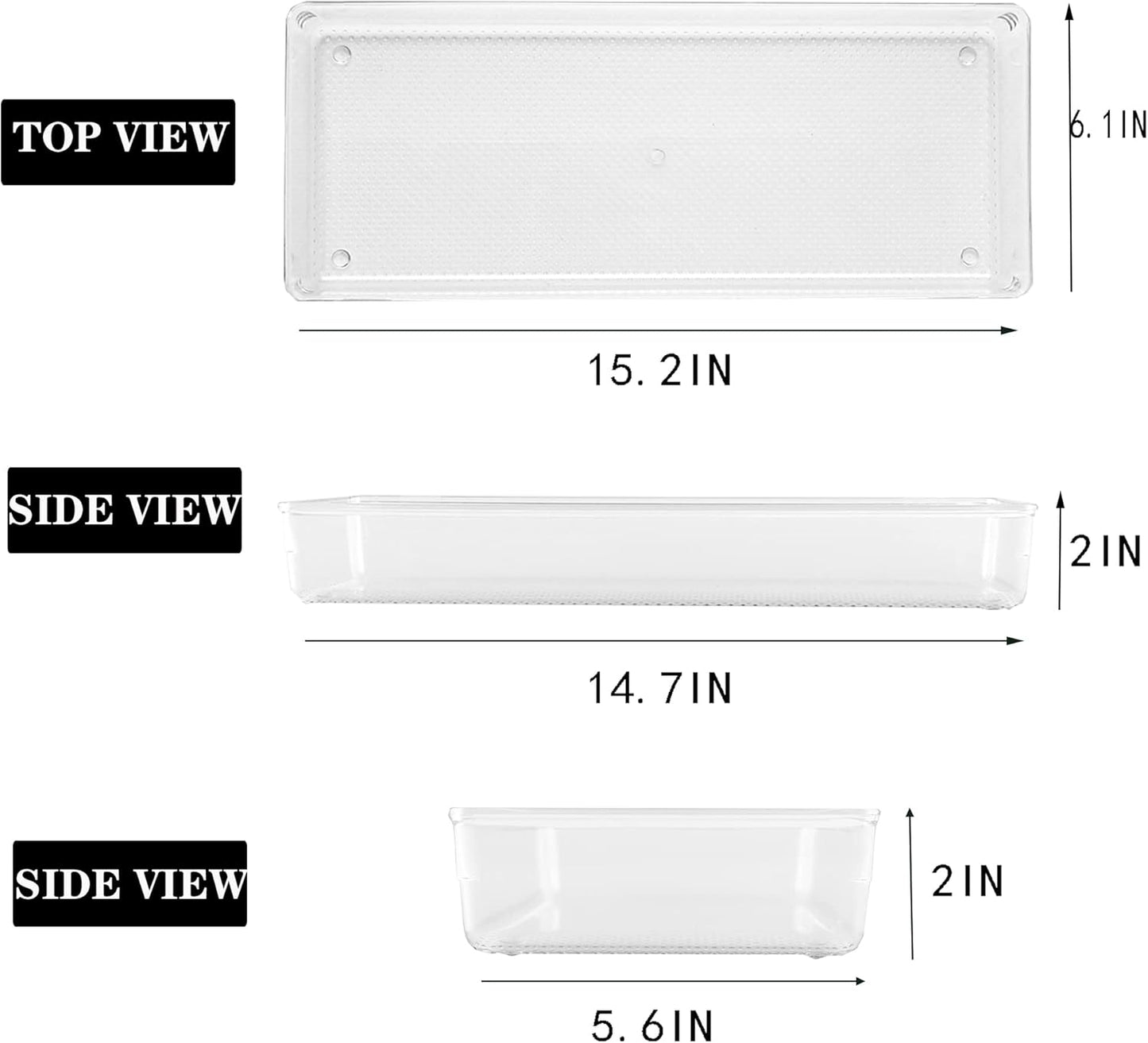 3 Pack Large Clear Plastic Drawer Organizer Tray Cutlery Utensil Makeups Drawer Organizers 12" X 6"