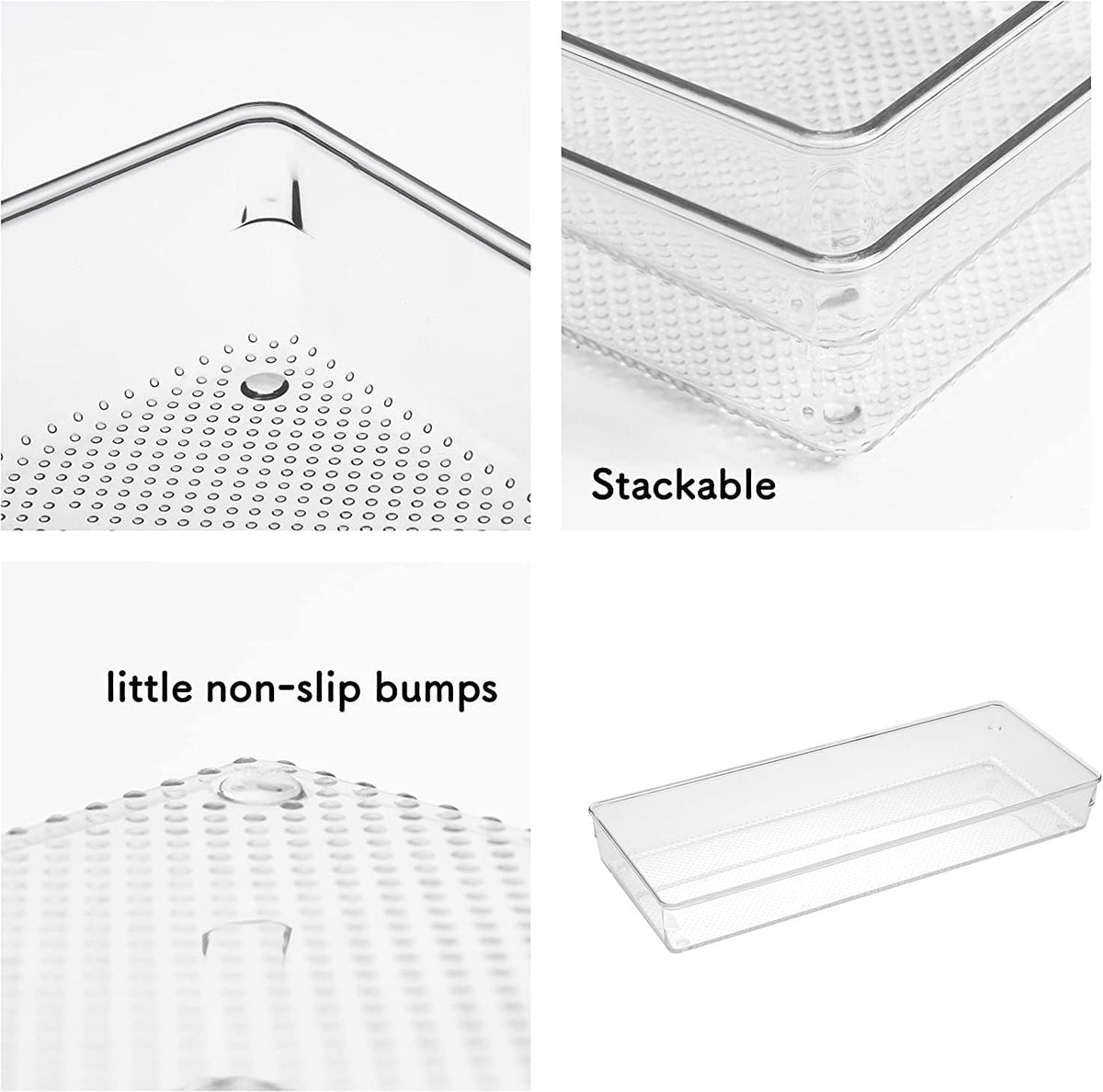 3 Pack Large Clear Plastic Drawer Organizer Tray Cutlery Utensil Makeups Drawer Organizers 12" X 6"