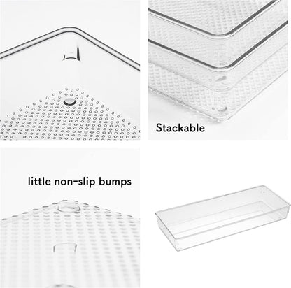 3 Pack Large Clear Plastic Drawer Organizer Tray Cutlery Utensil Makeups Drawer Organizers 12" X 6"